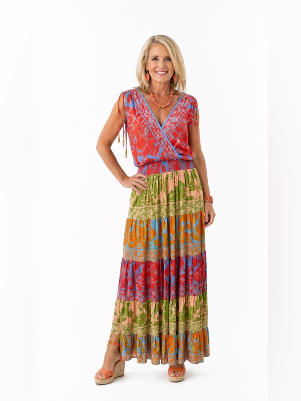 Peyton and Parker Multicolor Floral Smocked Waist Maxi Dress Size Medium NWT